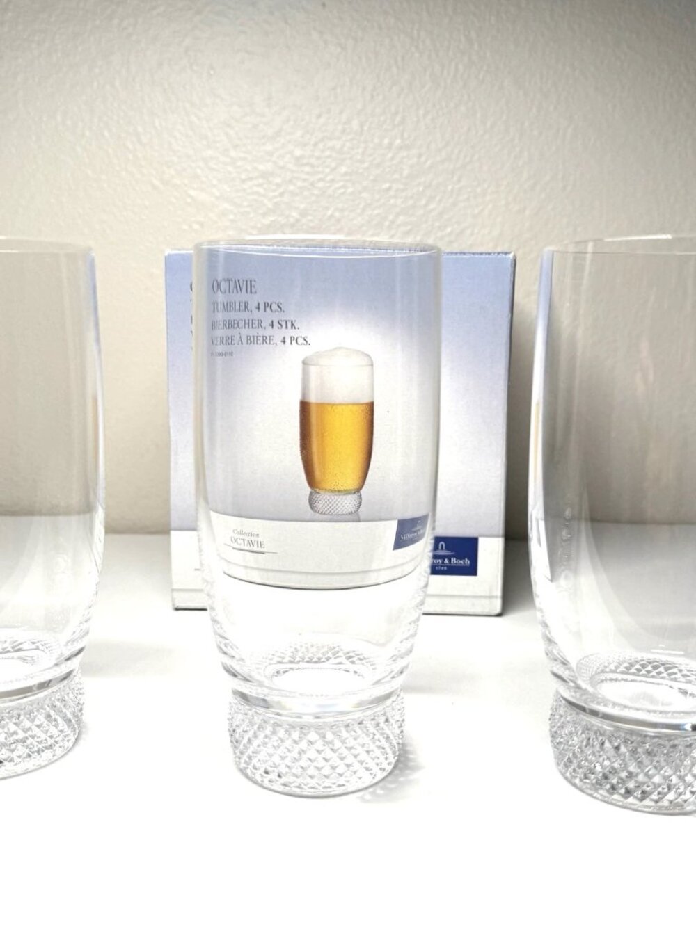 Villeroy & Boch Octavie 13 Oz Flat Tumbler Crystal Glass Set of 3 - Germany Made